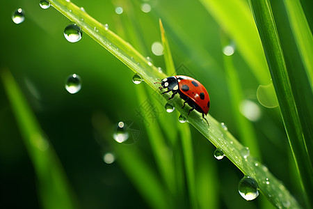 瓢虫和水滴背景图片