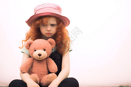 忧郁少女与泰迪熊图片