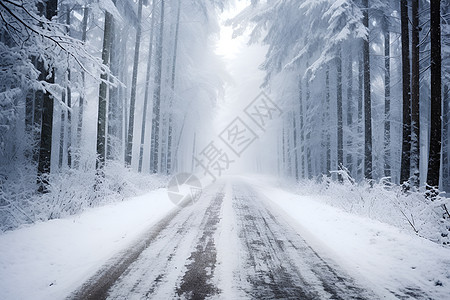 冬日森林之路背景图片