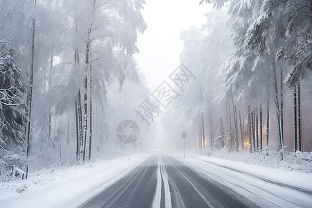 雪森林林中雪路背景