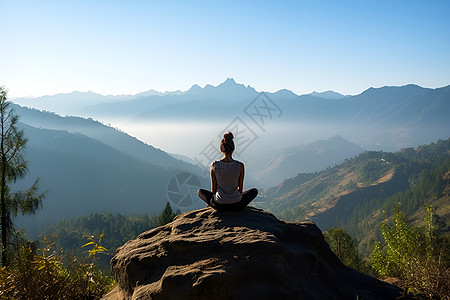 山顶景色瑜伽修行者背景