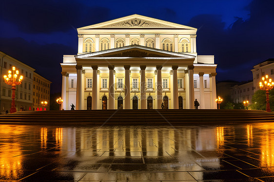 夜景中的莫斯科剧院图片