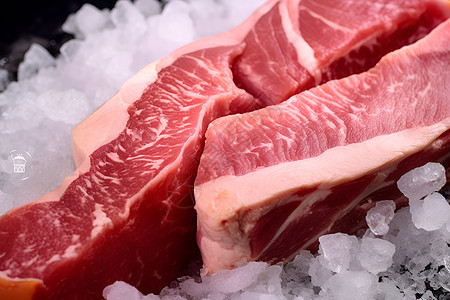 冰冻肉冷餐桌上的冰上两片肉背景