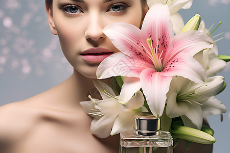 花朵边的女人背景图片