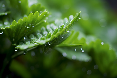 绿叶边框水滴洒在绿叶上背景