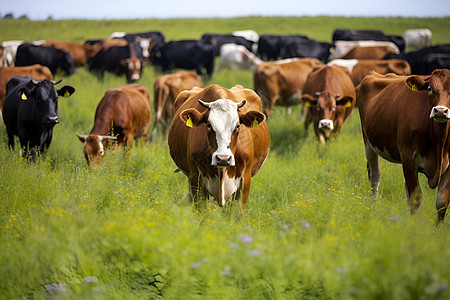 牛群漫步在草地上图片