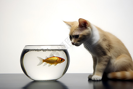 猫咪看着鱼缸图片
