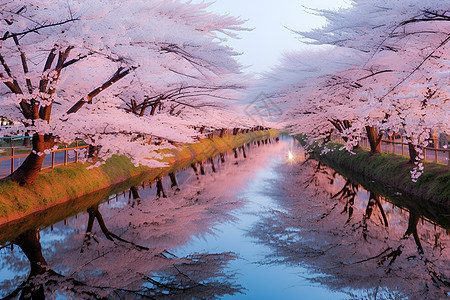 樱花与河岸背景图片