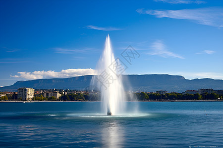 湖中喷泉背景图片