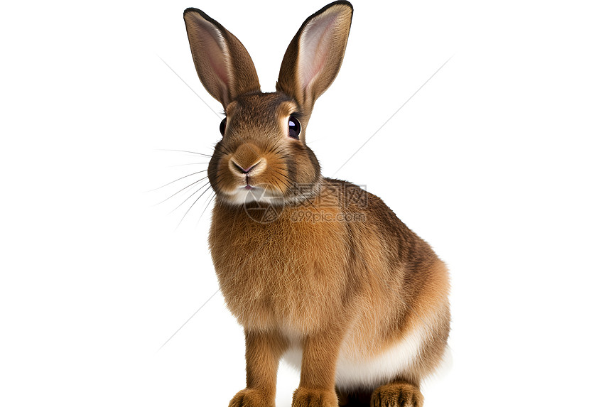 棕色兔子坐在白色背景上图片