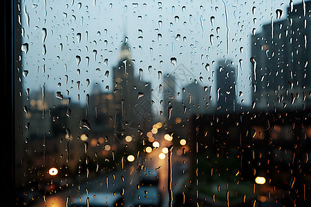 窗外雨夜背景是建筑物雨窗外高清图片