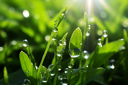 雨水叶子清新的春天绿叶背景