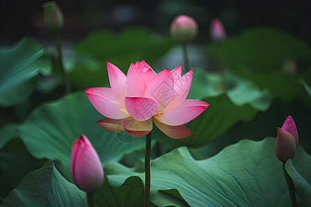 水中盛开的粉红色莲花背景图片