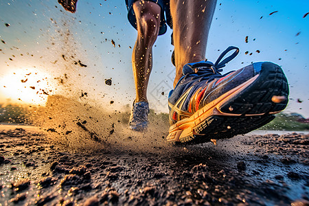 运动员奔跑运动员在泥泞道路上奔跑背景