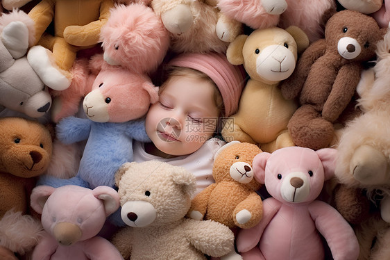玩具堆里睡觉的孩子图片