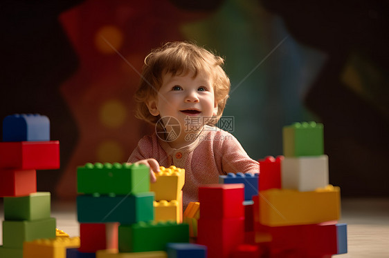 儿童在玩建筑积木图片