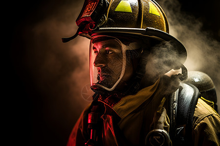 烟雾弥漫中的消防员图片