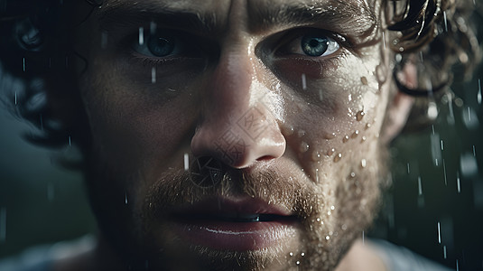 汗水浸透运动员的脸图片