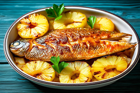 鱼与菠萝的美味盛宴背景图片