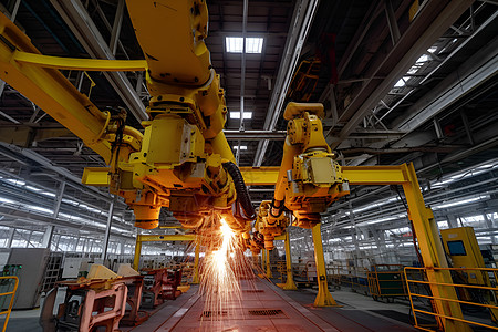 机器人在车间内运行的工厂背景图片