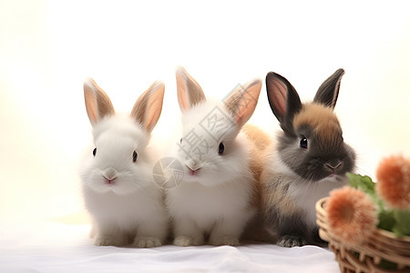 三只兔子坐在一起高清图片