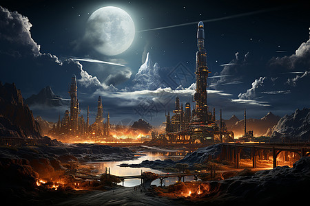 夜幕下的未来之城背景图片