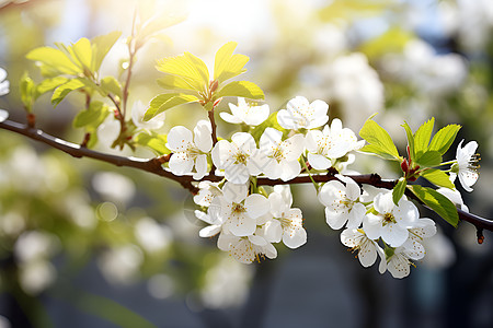 树枝上的白花绿叶图片