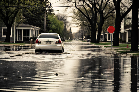 城市暴雨中的汽车图片