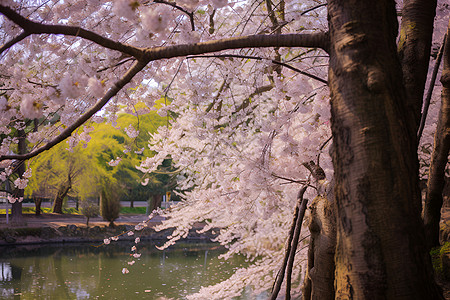 樱花池畔的美丽画卷图片