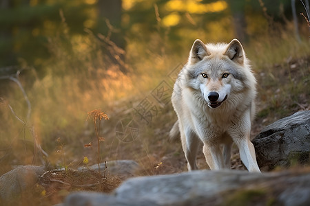 一匹狼漫步于林间图片