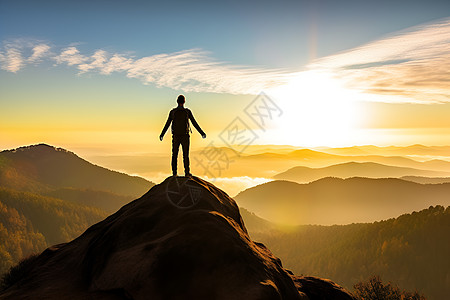 登顶夕阳壮丽山川背景图片