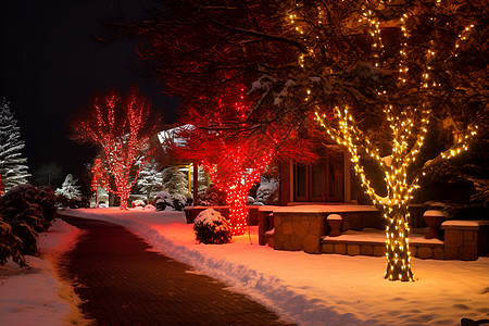 冬季大树上漂亮的灯光图片