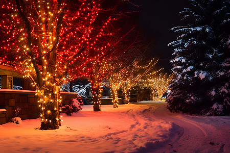冬季户外树上的灯光图片