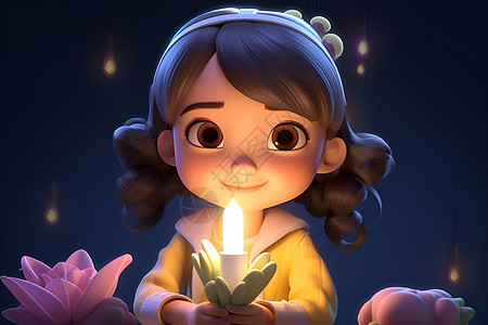 少女手中的蜡烛背景图片