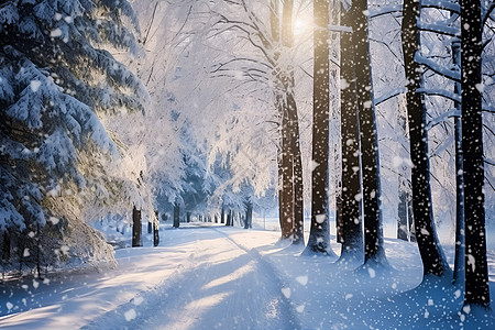 冬季树林中的冰雪图片