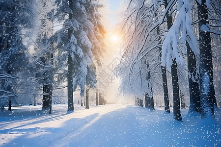 冬季森林中的冰雪背景图片