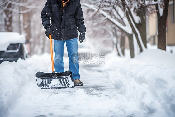 拿着工具铲雪的男人图片