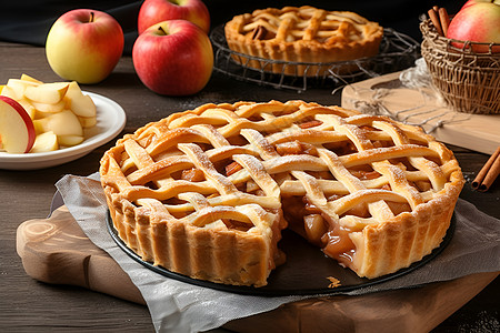 桌面上烘焙的苹果馅饼高清图片