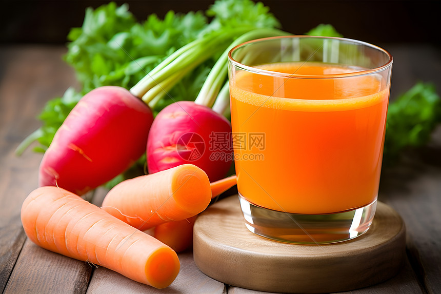 桌子上的胡萝卜汁图片