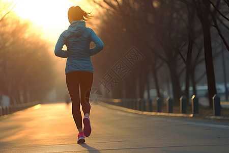跑步的女性背影高清图片