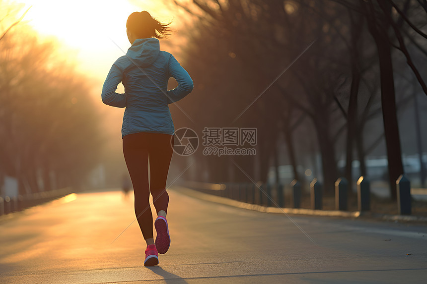 跑步的女性背影图片