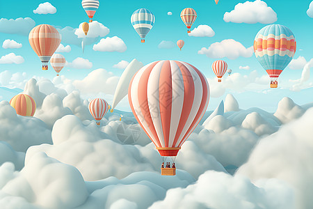 云层中飞行的热气球图片