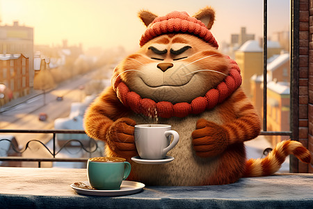 冬季和咖啡的小猫图片