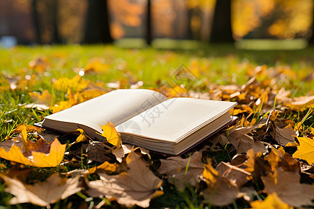 秋叶落叶和书籍背景图片