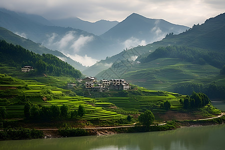 梯田风景背景图片