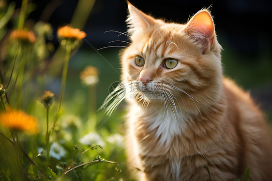 猫咪和野花图片