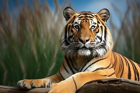 草地上一只老虎图片