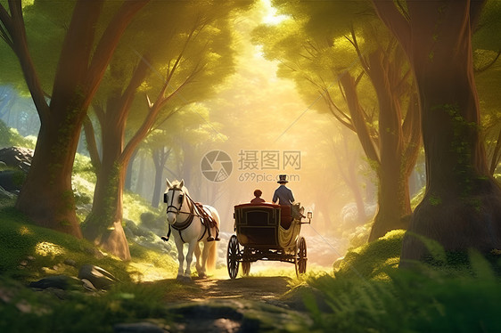 童话森林中的马车之旅图片