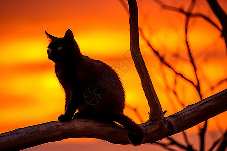 树枝上的猫咪背景图片