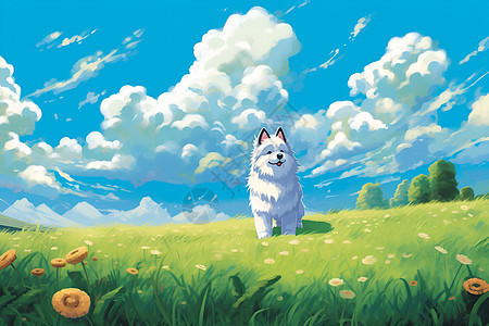 青翠的绿草上的小狗背景图片